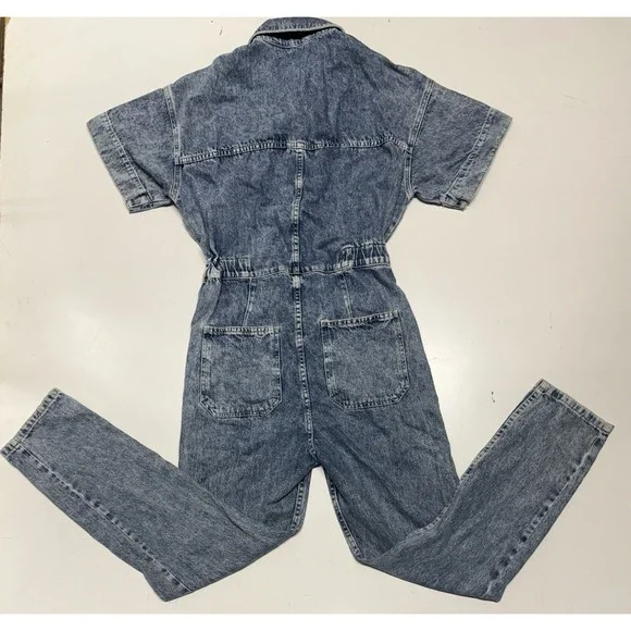 Free People Coverall Jumpsuit Denim Women's XS Short Sleeve‎ - Picture 4 of 5